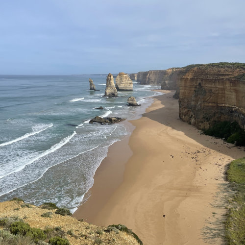 Coastline and cliffs, 12 Apostles formations along the coast.