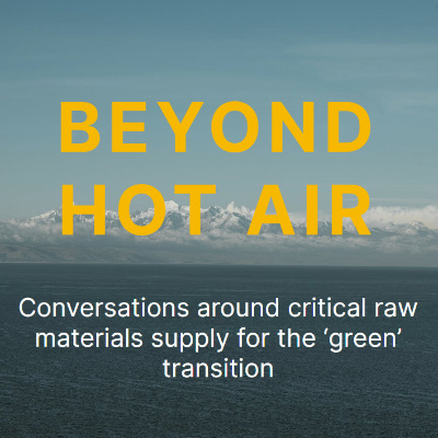 Text over a picture of snow-capped mountains. Beyond hot air.