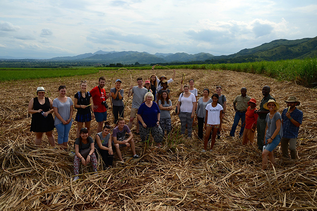 Students on farm land