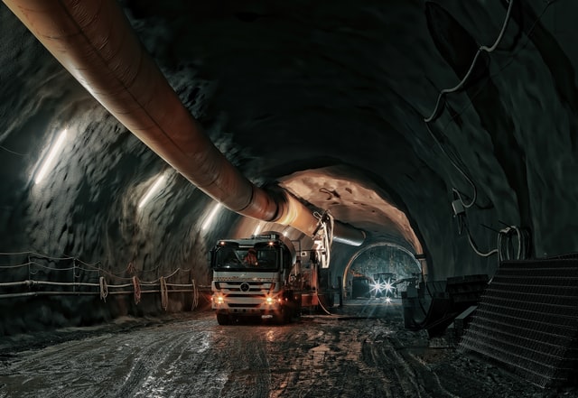 a large truck in an underground tunnel