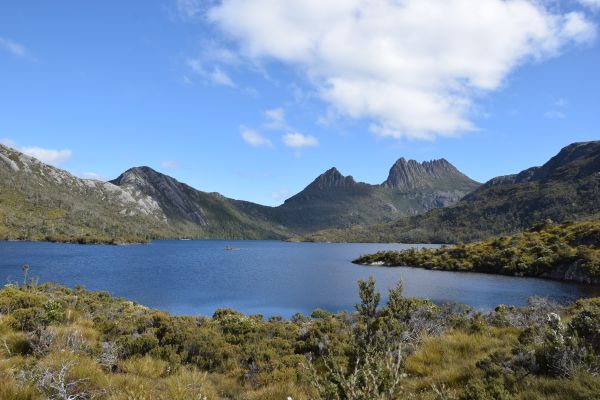 A photo looking over Dove Lake towards Cradle Mountain