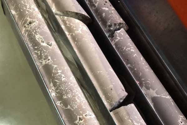 Three cores of basalt lying on a table.