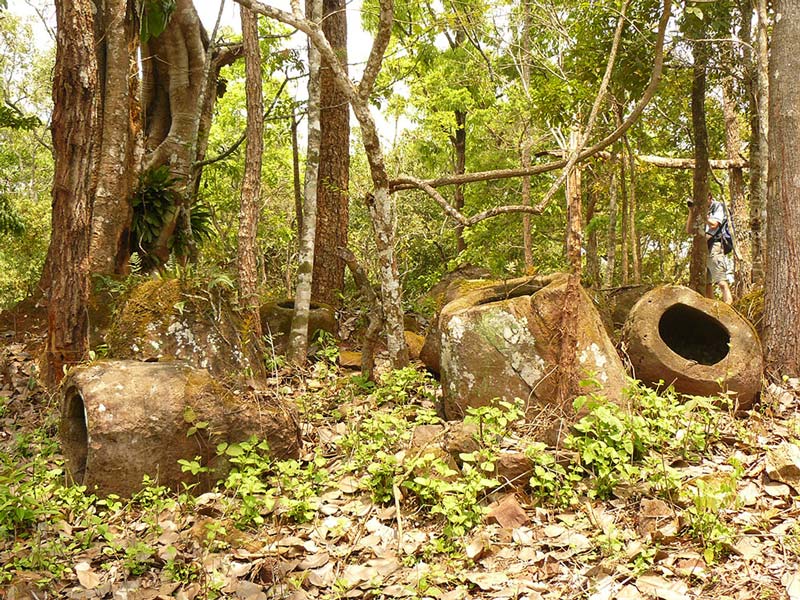 Stone jars at Site 52, near the mountain village of Ban Phakeo in Laos
